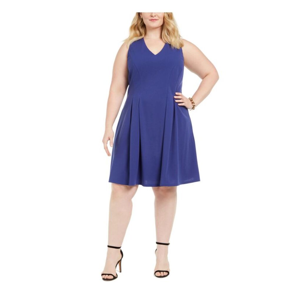 TEEZE ME Womens Fit + Flare Knee Length Dress Blue Sleeveless Juniors 14